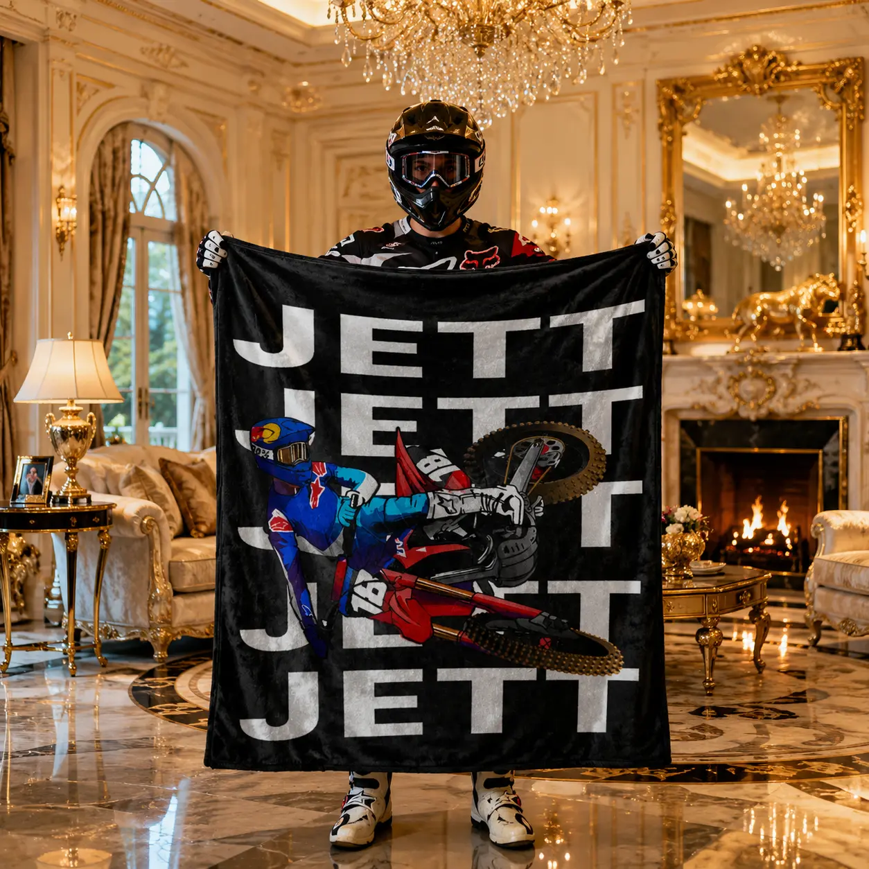 Motocross Racing Blanket for Boys & Teens, Supercross Dirt Bike Throw Blanket for Bed Couch Sofa, Ultra Soft Flannel Fleece Blanket for Riders & Extreme Sports Fans, Cool Black Motocross Room Decor Gift for Birthday, Christmas, Gaming Setup & Cozy Nights