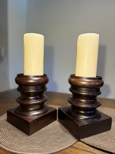 Set Of 2 Vintage Candle Holders  Wood Decorative Original Design Handmade