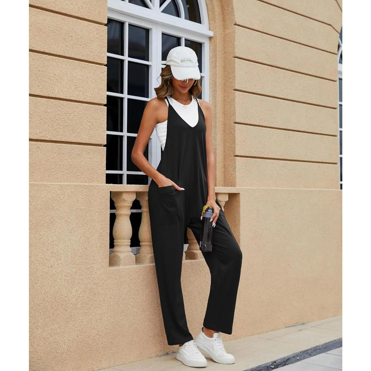 Women's Loose Casual V-Neck Sleeveless Jumpsuit with Adjustable Spaghetti Straps and Pockets - Long Pants Overalls for Summer Daily Wear Comfortable Fashion Style Lightweight Breathable Fabric Perfect for Shopping Beach Vacation Outfit Women's Loose Casual V-Neck Sleeveless Jumpsuit with Adjustable Spaghetti Straps and Pockets - Long Pants Overalls for Summer Daily Wear Comfortable Fashion Style Lightweight Breathable Fabric Perfect for Shopping Beach Vacation Outfit