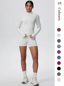2 Piece Set Women's Solid Zip Up Mock Neck Sports Jacket High Waist Shorts Set, Sporty Breathable Sweat Wicking Outfits for Yoga Gym Workout Running Fitness Ladies Sportswear Athleisure Wear Set