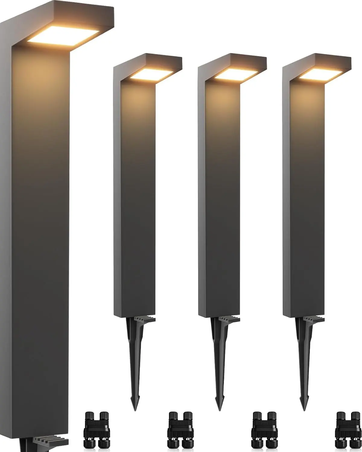 5W 3000K LED Low Voltage Landscape Pathway Lights Black, 4 Pack | Waterproof, Modern Design, Anti-Glare, 12-24V AC/DC, Die-Cast Aluminum Outdoor Landscape Lighting for Walkway, with Connector