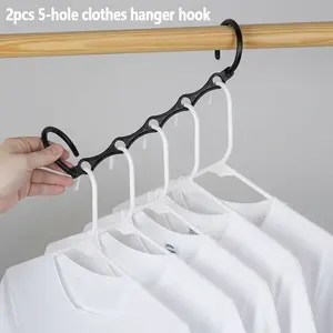 2pcs Creative Windproof Magic Clothes Hanger, Multifunctional PP Plastic Rotating Foldable Hanger, 5-Hole Storage Hook, Small Non-Slip Home Travel Hanger