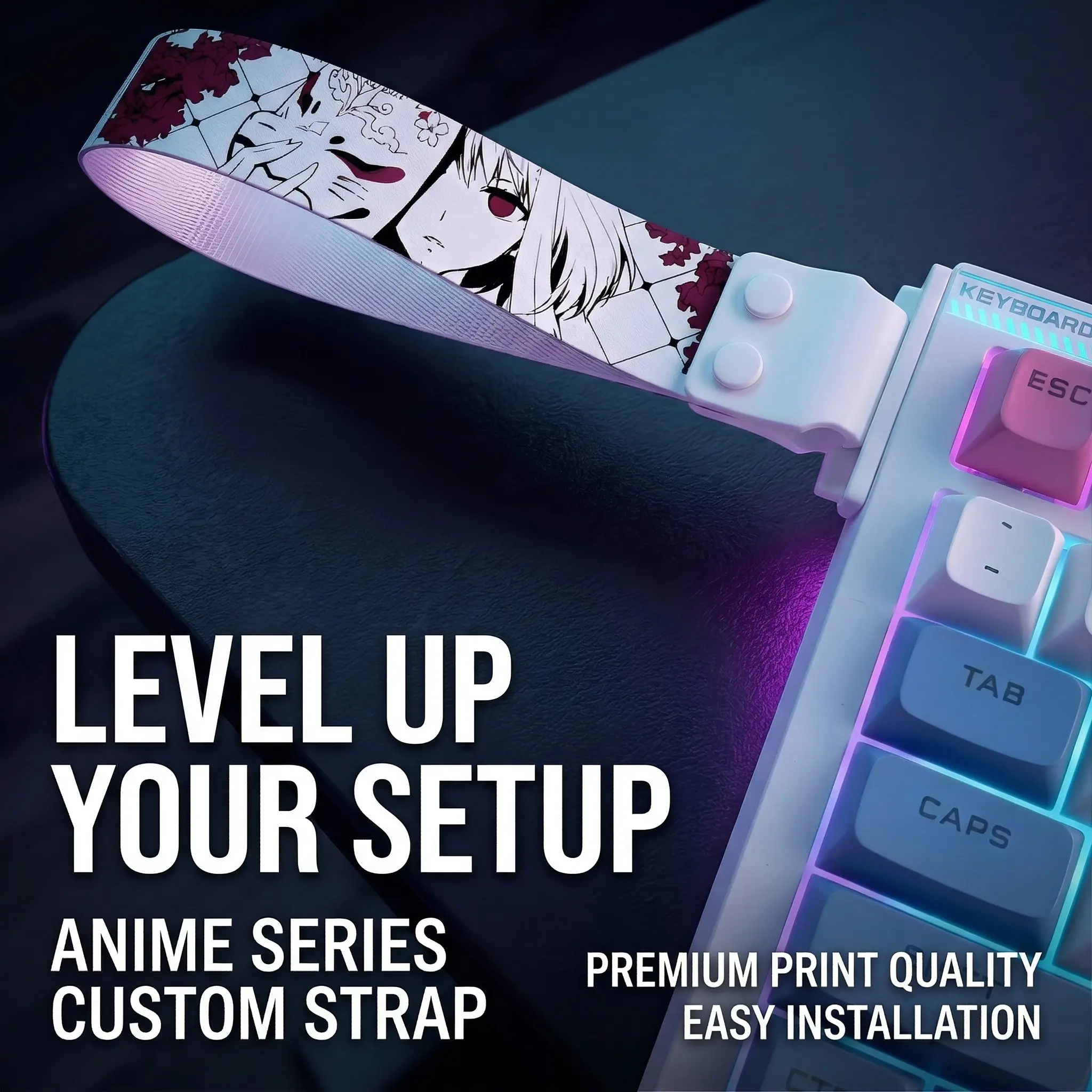 Anime Cartoon Keyboard Strap, Universal Detachable Decorative Hanging Rope, DIY Cool Keyboard Accessory, Anime Character Print, Computer Peripherals
