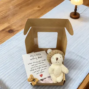 Cute Teddy Bear Gift Box Set, Mini Plush Bear + Encouragement Card, Healing Dolls, Holiday Birthday Memorial Gifts, Christmas New Year Party Favors