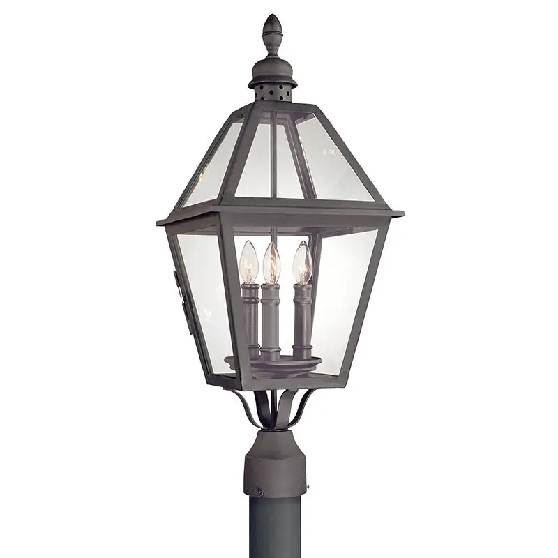 Townsend Outdoor Post Light - Elegant Hand-Forged Iron in Textured Black Finish with Clear Glass Panes