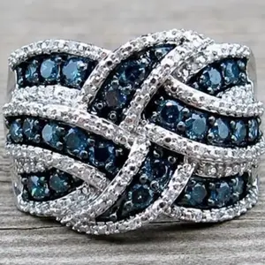 Blue Round Pave Clustered Ring non-fading jewelry