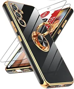 Phone Cases for Samsung Galaxy A54 5G Case with Tempered Glass Screen Protector [2 Pack] 360° Rotatable Ring Holder Magnetic Kickstand, Plating Rose Gold Edge Protective Samsung A54 5G Case
