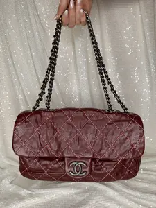 Pre-owned CHANEL Leather Shoulder Bags Glazed Goatskin Double Stitch Flap Bag