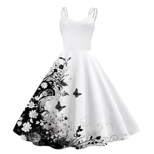 2024 New Vintage Cocktail Dresses 50s Women Sleeveless Knee Length Retro A Line Swing Prom Dress Halloween Cosplay Costume Dress