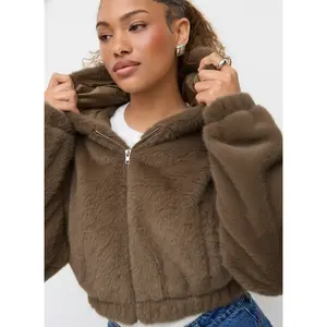 Cider Faux Shearling Hooded Cropped Jacket Cider Faux Shearling Hooded Cropped Jacket