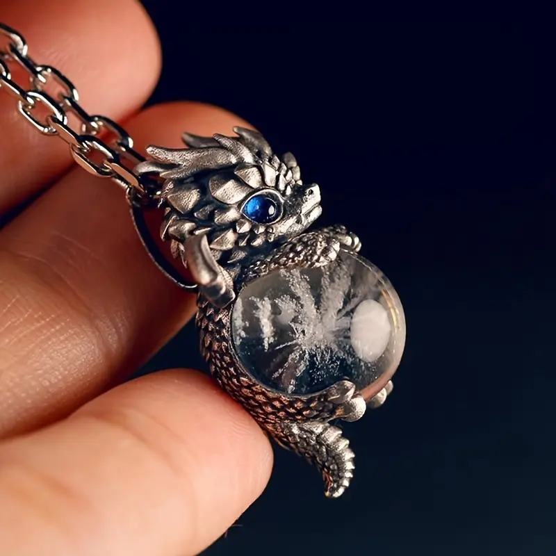 [Sterling Silver Dragon Pendant] Elegant Dragon Pendant Necklace - S925 Sterling Silver, Blue Eyes, Non-powered Animal Theme Ornaments, Suitable for Daily Wear, Gift Giving necklace cross necklace initialnecklace vintage jewelry jewelry men