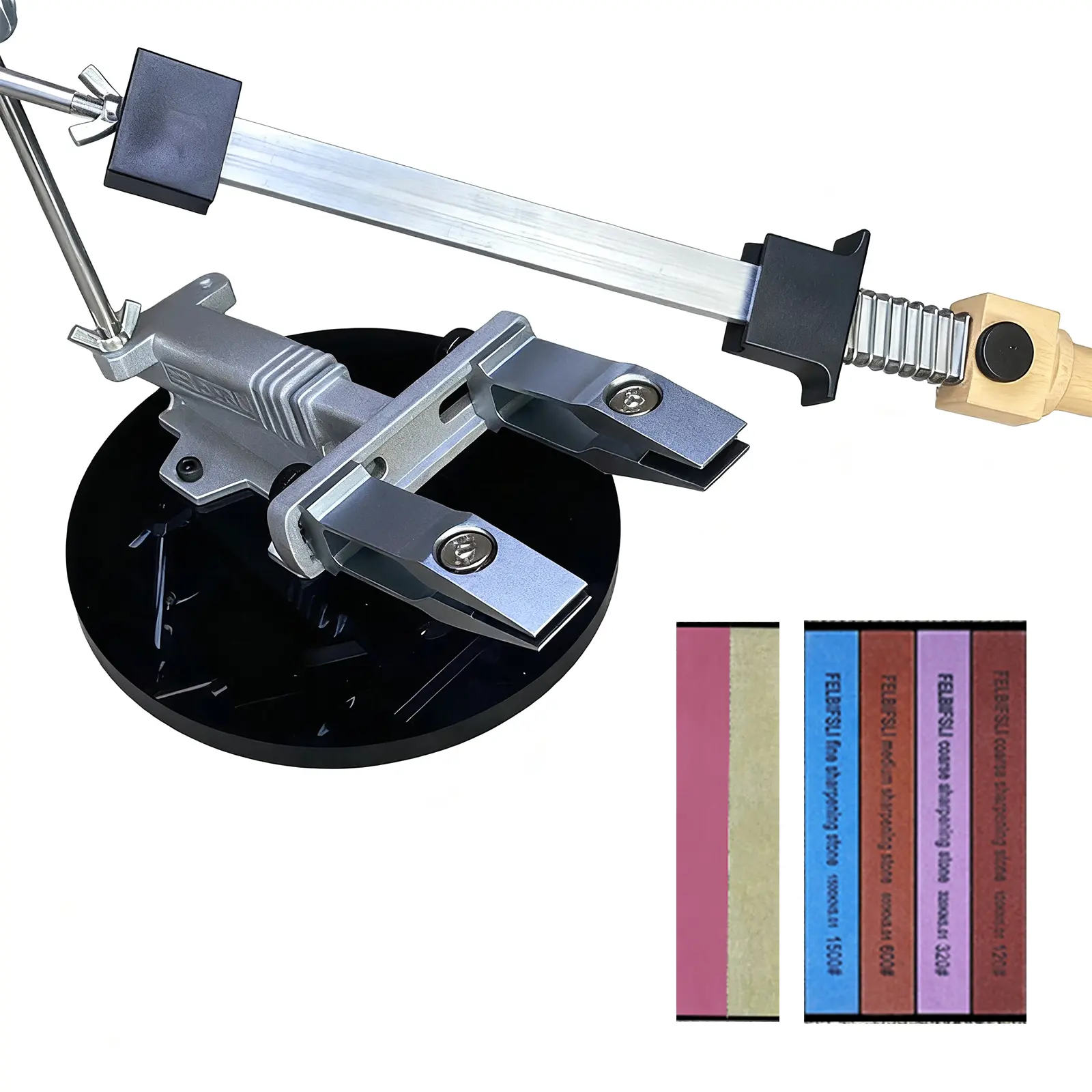 Aluminum 3-Whetstone Fixed Blade Knife Sharpener Set - Durable Corundum Sharpening System for Kitchen Knives, 250x200x150mm Home Kitchen Supplies