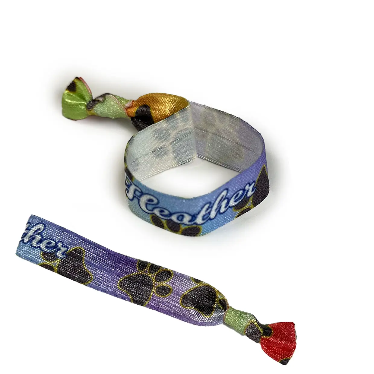 Personalized Rainbow Paw Print Custom Name Elastic Hair Tie Bracelet