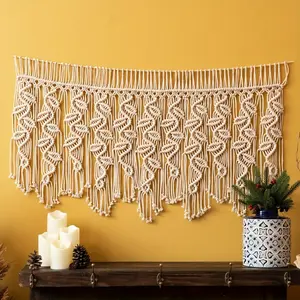 1pc Exquisite Handmade Macrame Bohemian Tapestry Wall Hanging with Tassels - Unique Home Decor for Living Room, Bedroom, and Office - Adds Boho Chic Touch, Excluding Wooden Poles fengshui ornament heal stone silk  flowers bouquet  Multicolor
