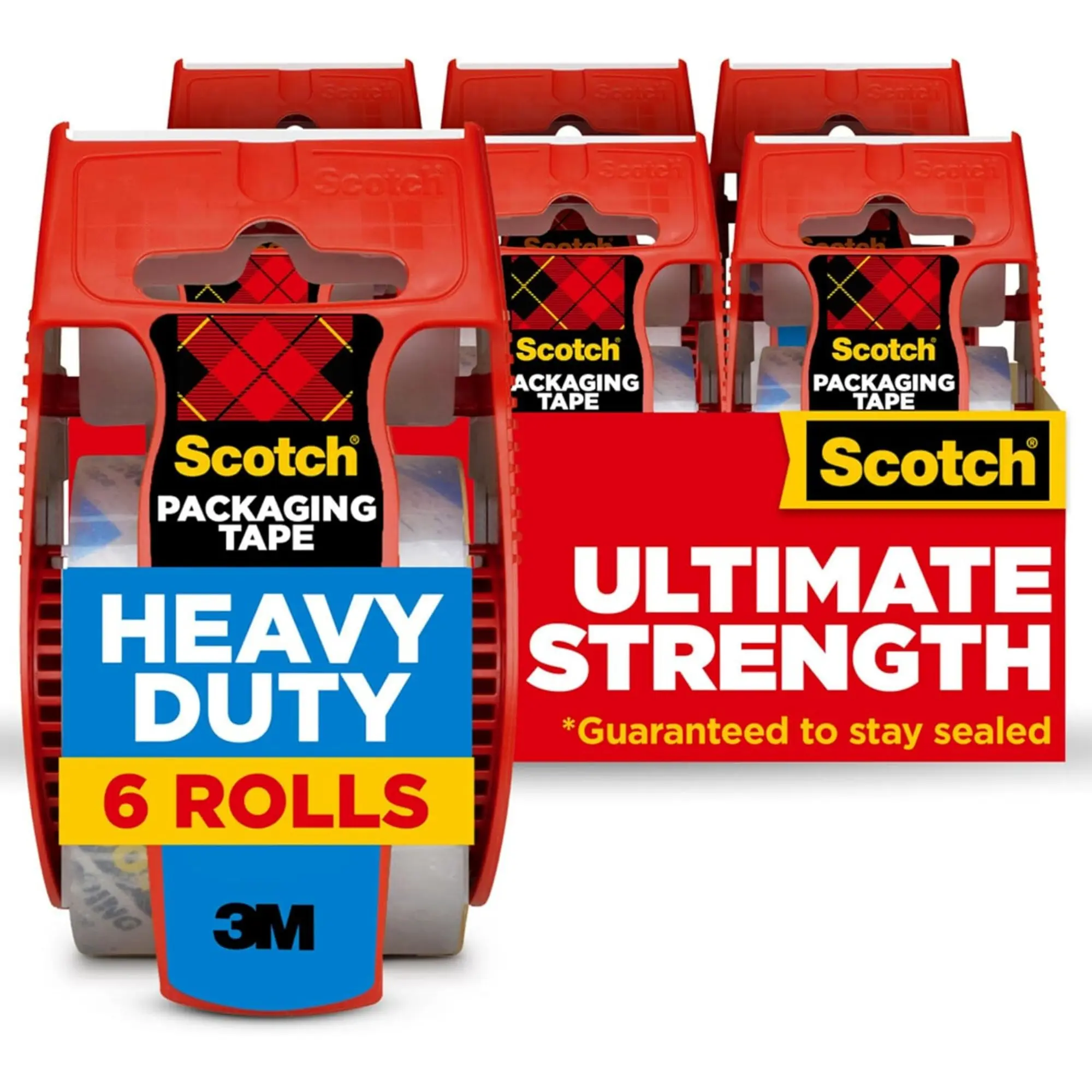 Scotch Heavy Duty Shipping and Moving Packing Tape, Clear, 1.88 in. x 22.2 yd., 6 Tape Rolls with Dispensers