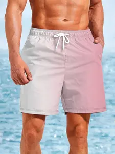 Men's Gradient Beach Shorts, Summer Casual Quick-Dry Swim Trunks, Trendy Fashion Beach Sports Pants, Above the Knee, Short Length