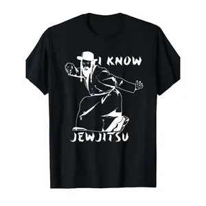 Men'S Retro "I Know Jewjitsu" Dance Horah Jiu Jitsu Rabbi Graphic T-Shirt - Loose Fit Crew Neck Short Sleeve Tee with Geometric Print, Casual Comfortable All-Season Wear for Summer, Spring, Fall & Daily Outfits, Vintage T Shirts Graphic funny graphic tee