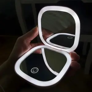 Compact LED folding make-up mirror