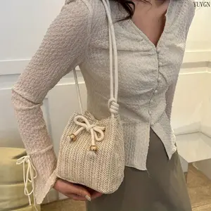 Trendy Drawstring Bucket Crossbody Bag, Lightweight Vacation Shoulder Purse with Tassel, Large Capacity Casual Sling Bag for Beach, Travel, Daily Errands & Summer Outings