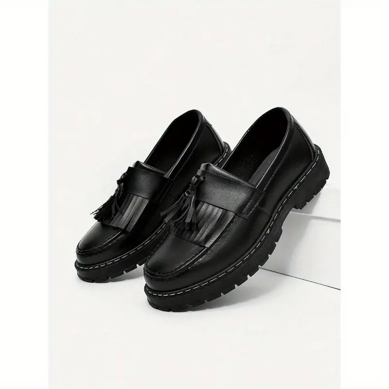 [Durable Slip-On Loafers] Durable Men's Casual Thick-Soled Slip-On Loafers | Business Formal Dress Shoes, Tassel Lightweight Work Boots, Boy Footwear