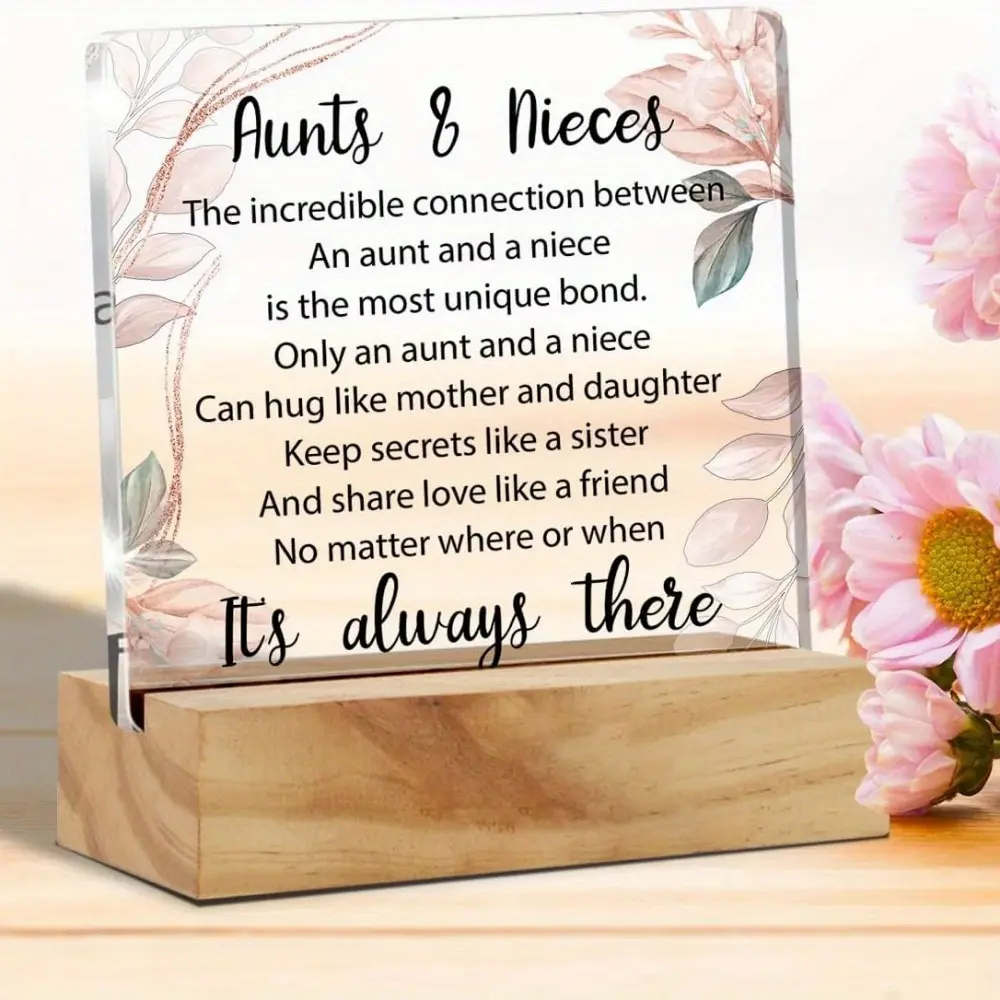 Aunt Gifts From Aunts & Nieces Sayings Desk Decor Sentimental Aunt Acrylic Desk Plaque Sign With Wood Stand Home Desk Sign Keepsake Present