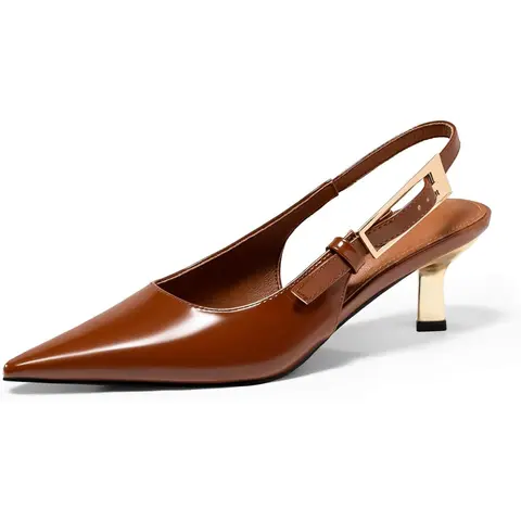 Coutgo Womens Slingback Kitten Heels Closed Pointed Toe Pumps Buckle Strap Wedding Party Dress Shoes