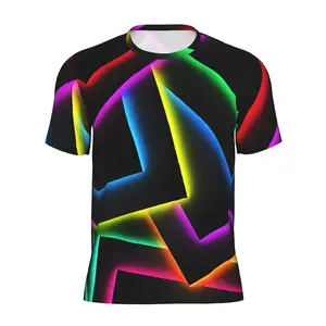 【Neon Geometric Glow T-Shirt】Vibrant Cyber Print Top | Men/Women Oversized Futuristic Streetwear | Rainbow Neon Pattern Graphic Tee | Trendy Edgy Casual Daily Fashion