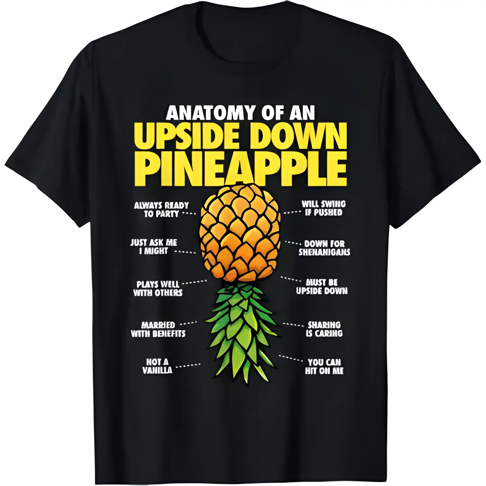 Men's Pineapple Graphic T-Shirt, Casual Streetwear in a Soft Knitted Cotton Fabric, Breathable Loose Fit Shortsleeve Top, Elegant, Round Neck, Menswear, Tshirt, Knitting, Plant Pattern, Pineapple Print, All Seasons