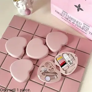 Popular choice of love-shaped mini sewing box-multifunctional portable sewing kit with Sewing Tools, scissors, needles and pins-there are pink, red, blue, travel and home sewing kits to choose from