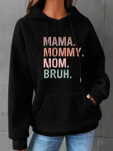 Women's Trendy Hooded Sweatshirt Mama Mommy Print, Long Sleeve Fit Pullover with Pocket, Fall & Winter Casual Top