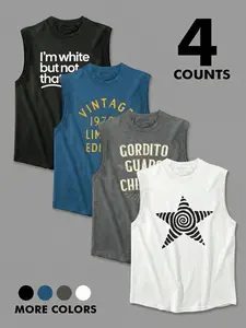 4-Pack Unisex Sleeveless Tank Tops Bundle | Funny Vintage Graphic Muscle Shirts for Men Women, Daily Wear, Gym Workouts, Casual Outings & Summer Style