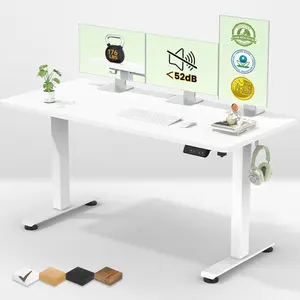 55 Inch Large Electric Standing Desk,Sit to Stand Up, Heights Adjustable, Work Home Office Computer Table for Study, Walking Pad, Writing, and Games, Wooden Desktop Desks, White