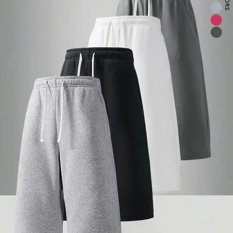 2 Pack Men's Solid Drawstring Loose Fit Straight Casual 3/4 Pants,Plain Fashion versatile Sports Joggers,unisex Minimalist knit Sweatpants,For Daily Wear,Going Out,Outdoor Hiking,Weekend Outings,Suitable For Summer Menswear Basic Activities capri Trousers