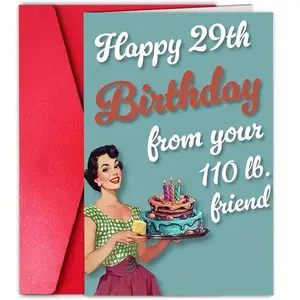 Vintage Style Birthday Wish Card, Perfect for Best Friends, Humorous 29th Birthday Gift, Includes Envelope, Ideal Women's Birthday Present, Fun Party Cards
