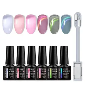 Glass Crystal Jelly Cat Eye Style Nail Gel, 7 Counts/set Semi-permanent UV LED Varnish with Stick, Gel Nails, Nail Art & Nail Polish for Women, Christmas Gift