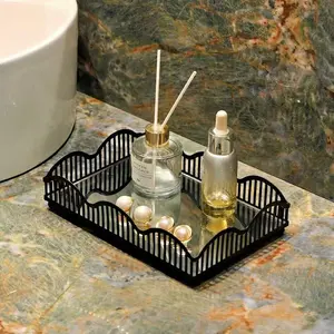 European New Mirror Glass Tea Tray, Luxurious Fruit Dish, Home Coffee Table, Living Room Storage Metal Tray Decor