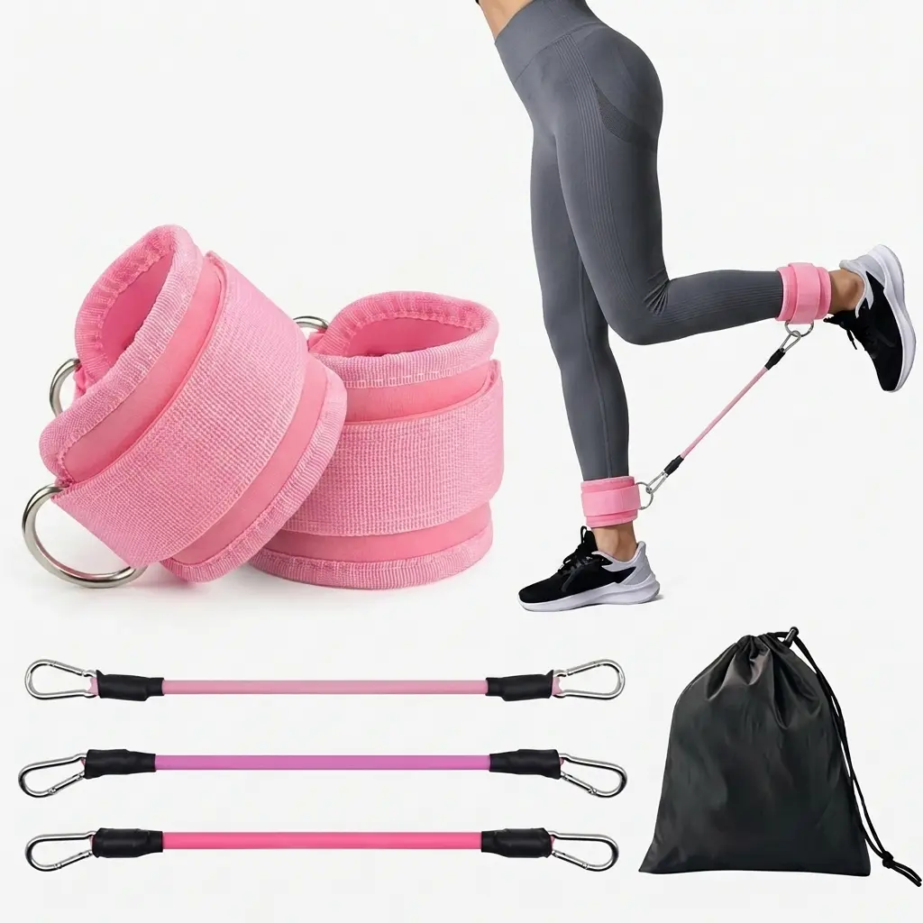 Ankle Workout Bands 5-Pack, Unisex Fabric Loops with Non-Slip Cuffs, Flexible TPE Exercise Equipment for Home Gym, Workout Band, Stretching Gear, At Home Gym Equipment, Secure, Ankle Length