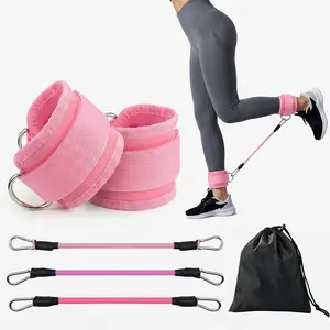 Unisex 5-Pack Fabric Ankle Workout Bands Set - TPE Elastic Stretching Gear, Non-Slip Comfortable Cuffs, Adjustable Fit, Portable Home & Gym Equipment