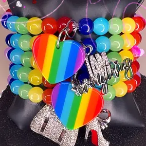 Kids' Glass Beaded Bracelets, Rainbow-Themed Fashion Jewelry for Rainbow Lovers