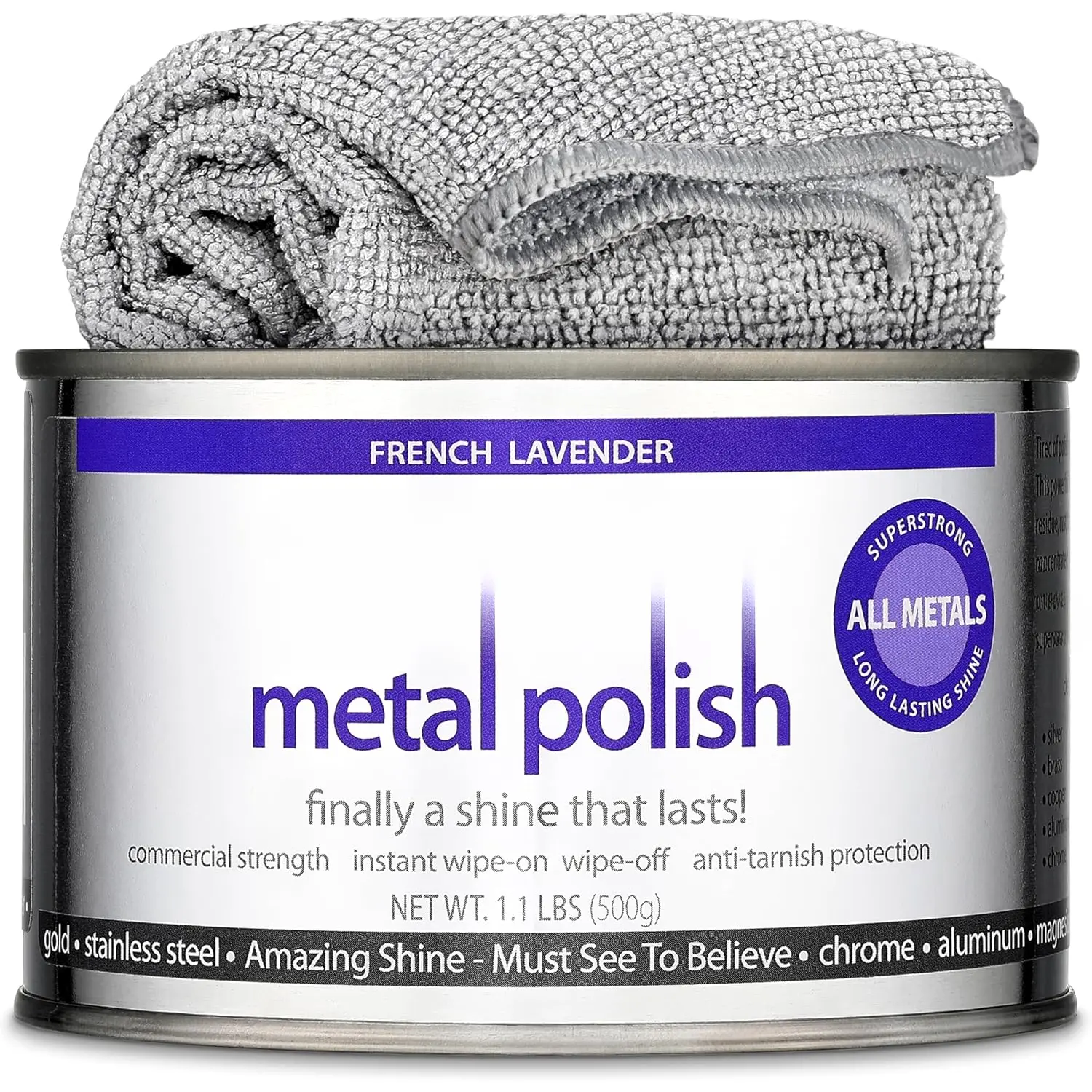 Metal Polish 1.1lb Can Plus Free Cloth, Universal Metal Cleaner for All Metals, Clean, Polish, and Protect , Brass, Copper and More, Tarnish Remover and  Cleaner for