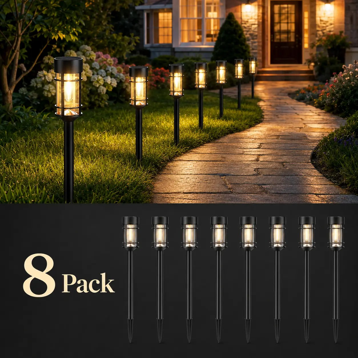 DERAYSION  8 Pack Solar Pathway Lights Outdoor, 21.5 Inch Tall IP65 Waterproof Solar Garden Lights with Edison LED Tungsten Filament Bulb, Dusk to Dawn Auto On/Off Solar Landscape Lights for Yard, Patio, Pathway Decor (Warm White)