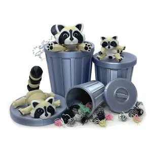 3pcs Articulated Racoons with Trash Can, 3D Printed Racoon, Small Medium large Cookies and Cream Raccoon, Trash Panda, Fidget ADHD Toy AR005-SET