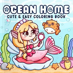Hand-Drawn Essential Ocean Home Coloring Book, Healing Drawing Coloring Book for Beginners, Stress Relief Graffiti, Adult & Teenagers, Cute Characters