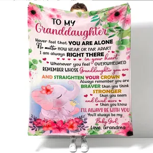 1pc Elephant Print Flannel  Soft Throw for Couch Bed Sofa Office Camping To My Granddaughter From Grandma Envelope  Best Square Gift  warm comfortable nap blankets birthday holiday hypnotic letter pattern flannel blanket