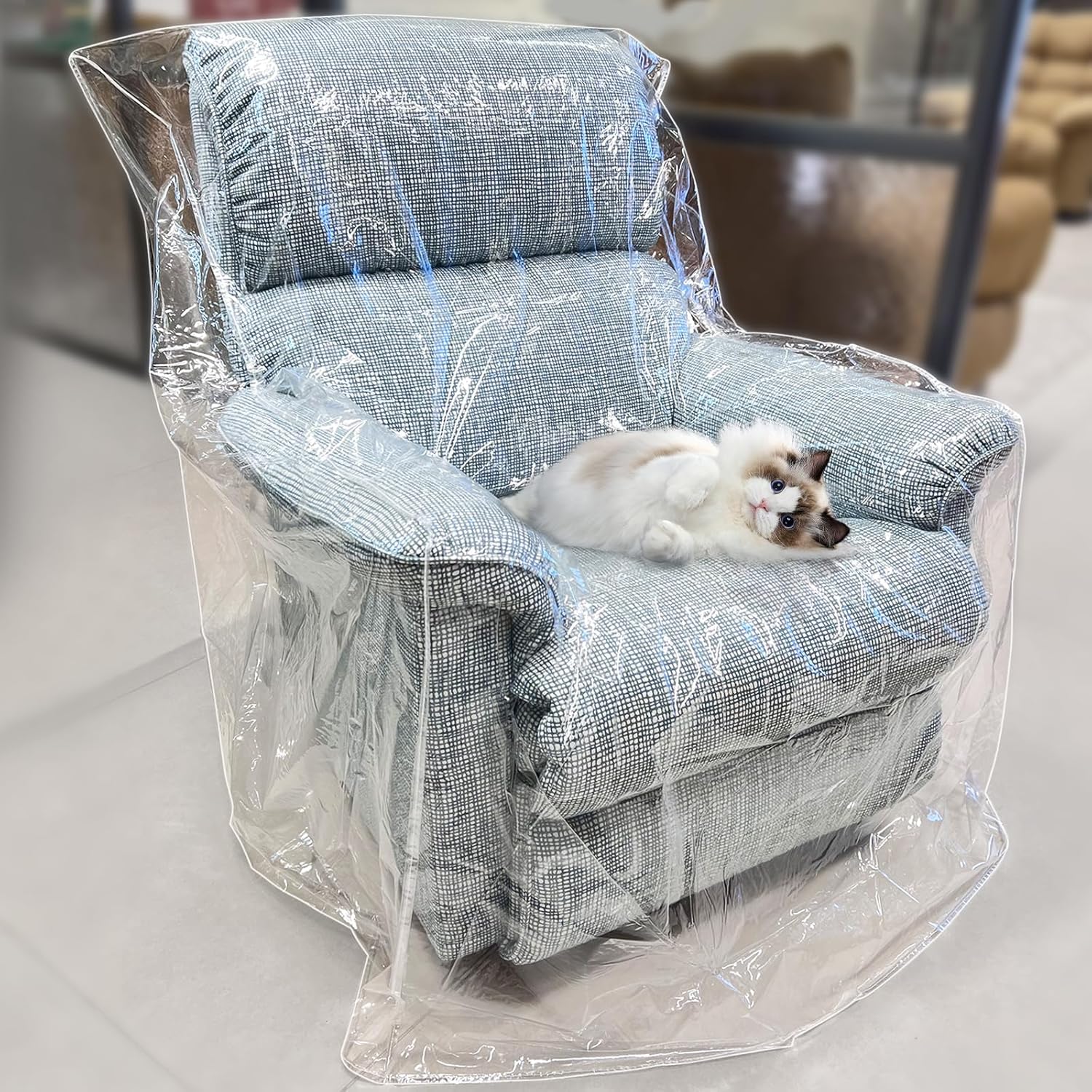 Swanna Waterproof Clear Plastic Thicker 36”RH x 18" FH x 84”W x 40" D, Loveseat Sofa/Couch Cover - Vinyl Shield Sofa Slipover Furniture Protection for Moving (Loveseat -1 Pack)