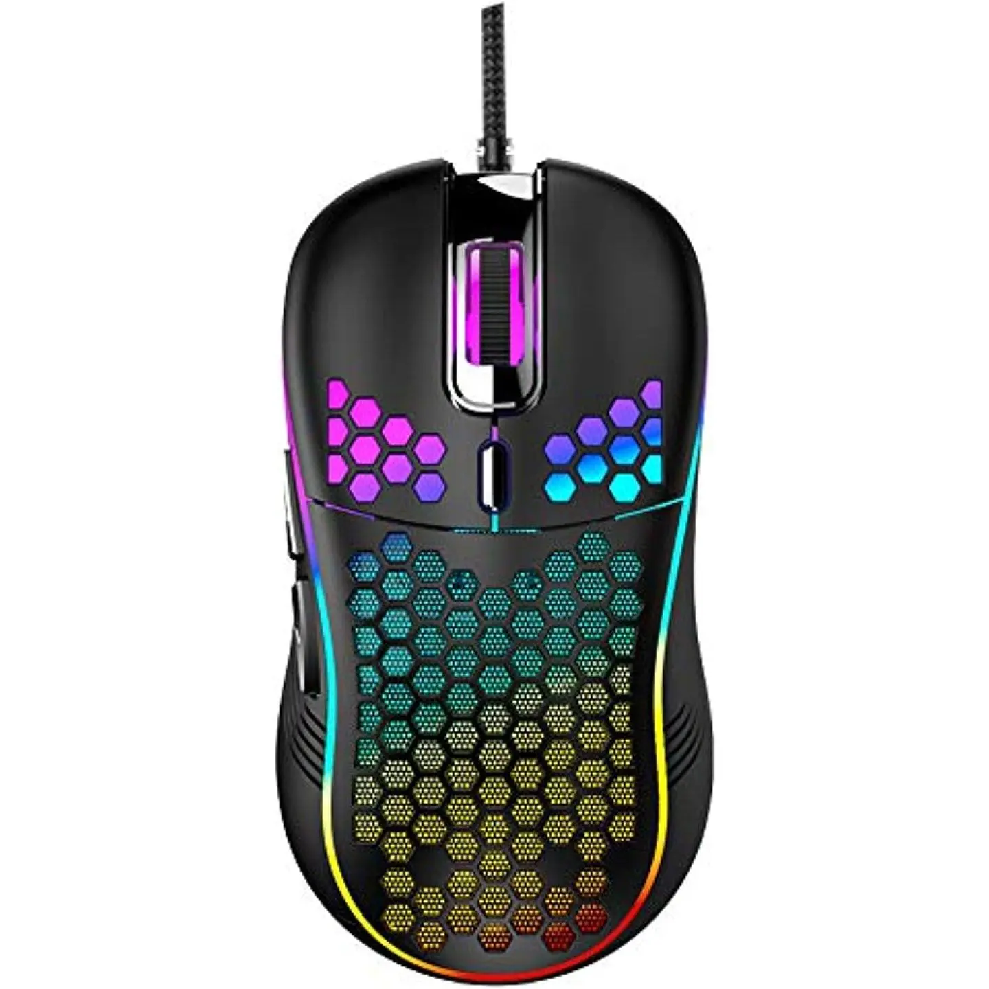 3C9-MUP04 Honeycomb Shell Wired Gaming Mouse for PC & Windows, 16.8M RGB Colors with On/Off Switch, 7200 Adjustable DPI, Ergonomic Lightweight Design, High Precision Sensor (Black)