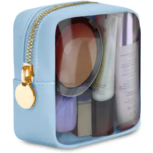 Dancour PVC Clear Makeup Bag Mini Travel Organizer Bag with Zipper, Waterproof Nylon, Size 4.75"x2"x5", Ideal for Purse Use Light Blue