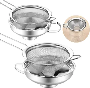 4 Pieces Stainless Steel Funnels with Fine Mesh Strainer, Canning Funnels for Narrow Wide and Regular Filling Mason Jars, 1.5 Inch/2.1 Inch Stainless Steel Funnel for Kitchen Use