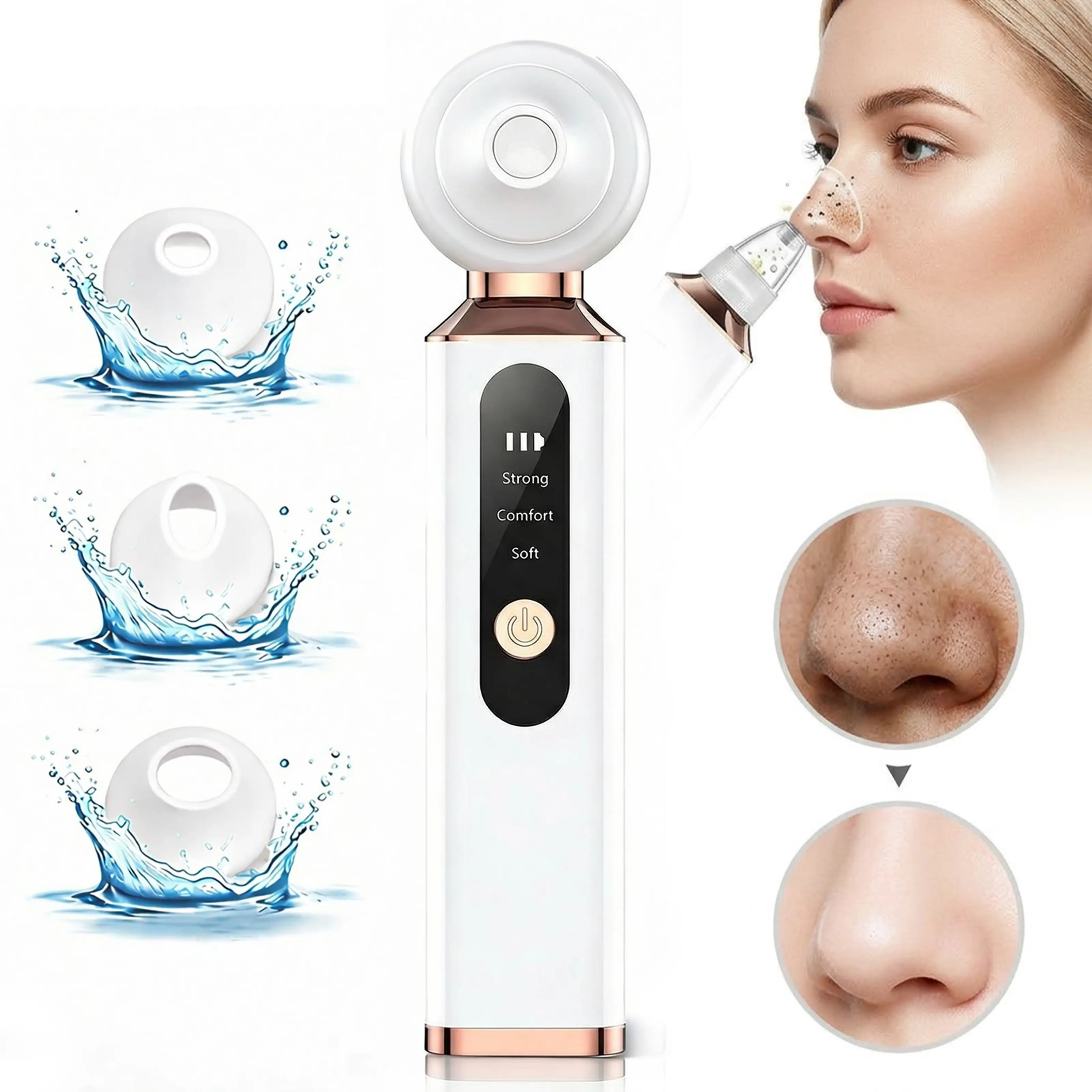 Cordless USB Rechargeable Blackhead & Blemish Remover - Gentle ABS Material Dual Use Handheld Device with 5X Magnifier, LED Light, 3 Replaceable Suction Heads, Single Direction, Enlarged Pores Solution for Sensitive Skin Cleansing[tiktokshopbactoschoool],