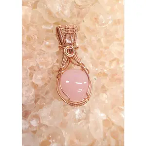 Wire Wrapped Rose Quartz and Clear Quartz Faceted Accent Stone In Copper
